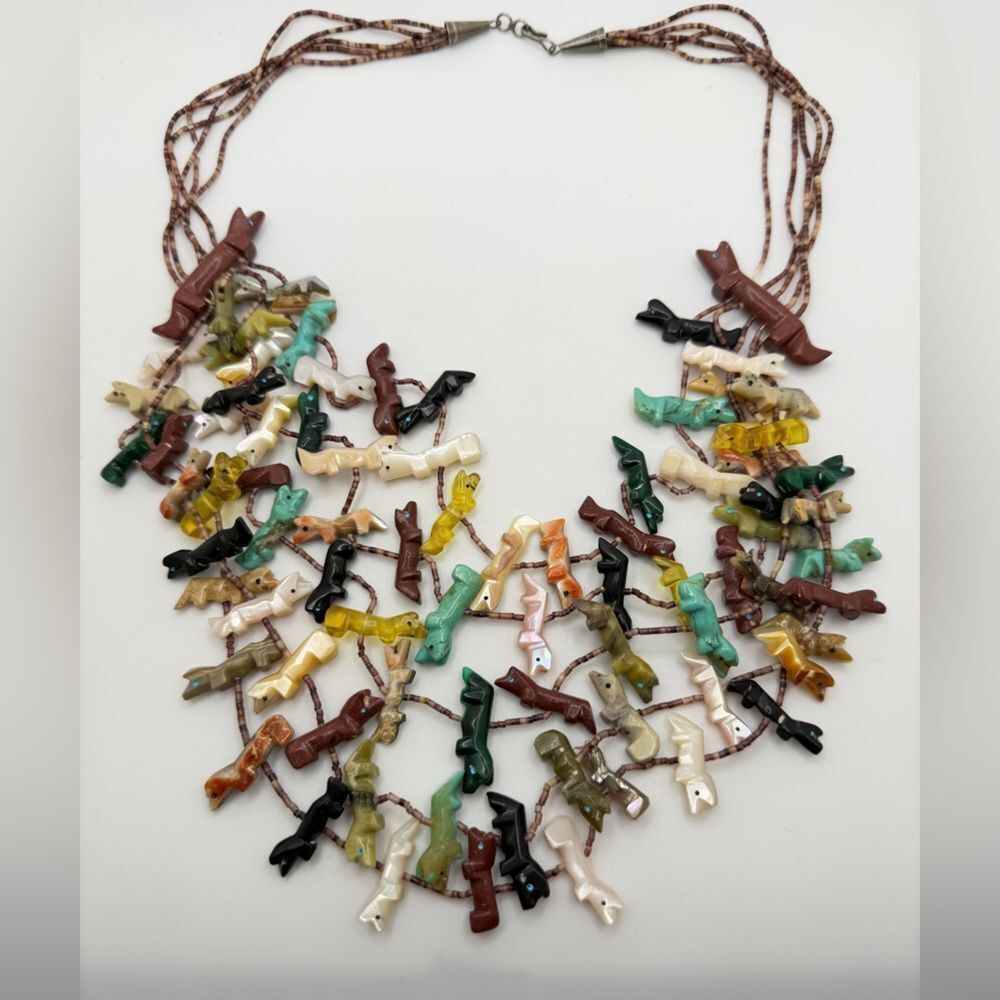 20" Multi-strand possible Zuni, native american‎ style Fetish necklace w/ 925!